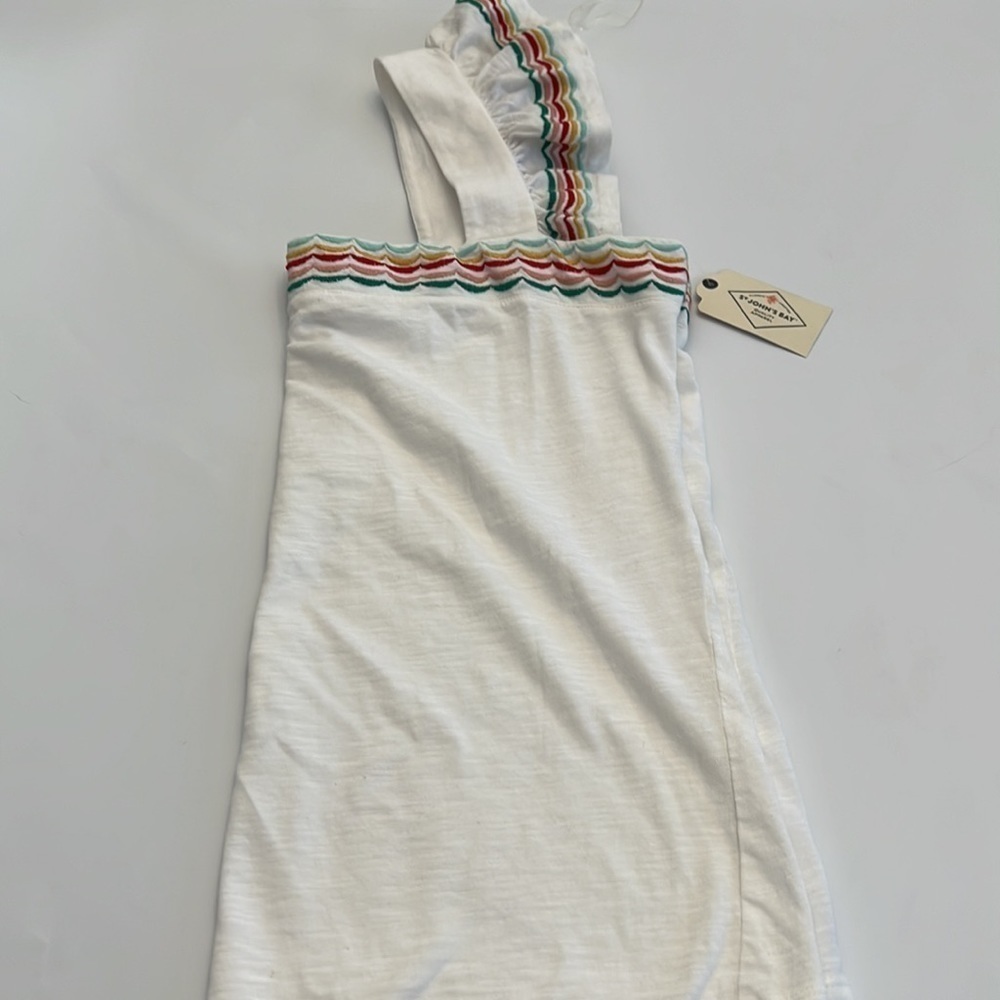 ST. John’s Bay white square neck multi- color edge ruffle sleeve tank size M NWT - Picture 5 of 12